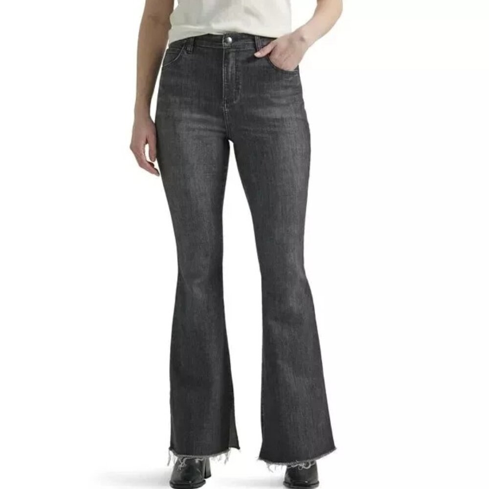 NWT Lee Heritage Flare High Rise Dusty Black Jeans Slit Ankle Size 2 M